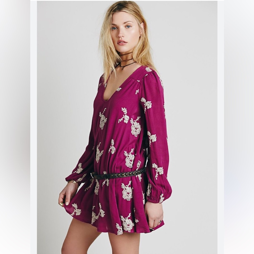 FREE PEOPLE AUSTIN EMMA EMBROIDERED BOHO MINI DRESS SIZE M